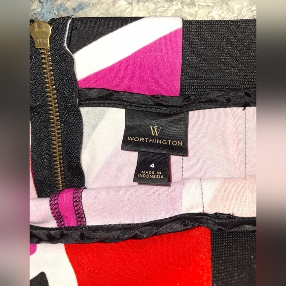 Worthington Skirt Women Sz 4 Colorful Midi Back Zip Elastic Waist Stretch - Picture 4 of 7